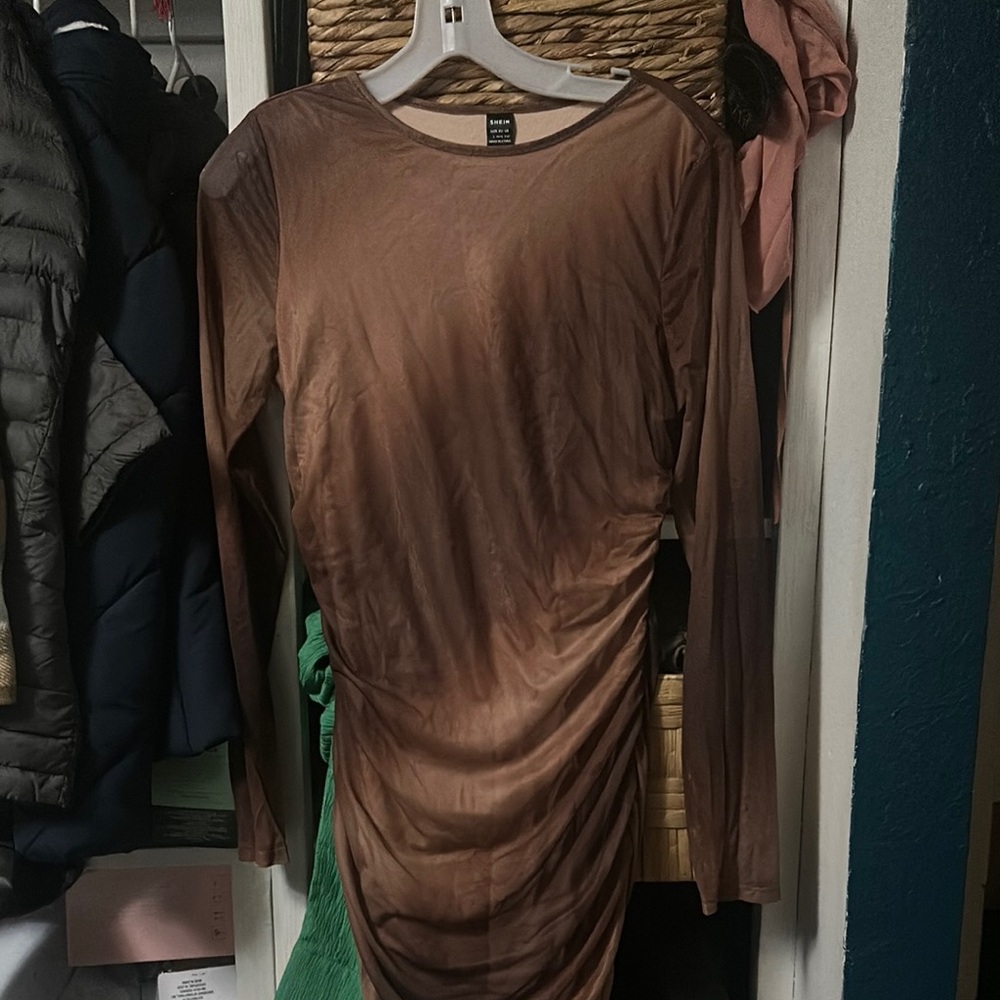 SHEIN Chic Brown Long Sleeve Dress